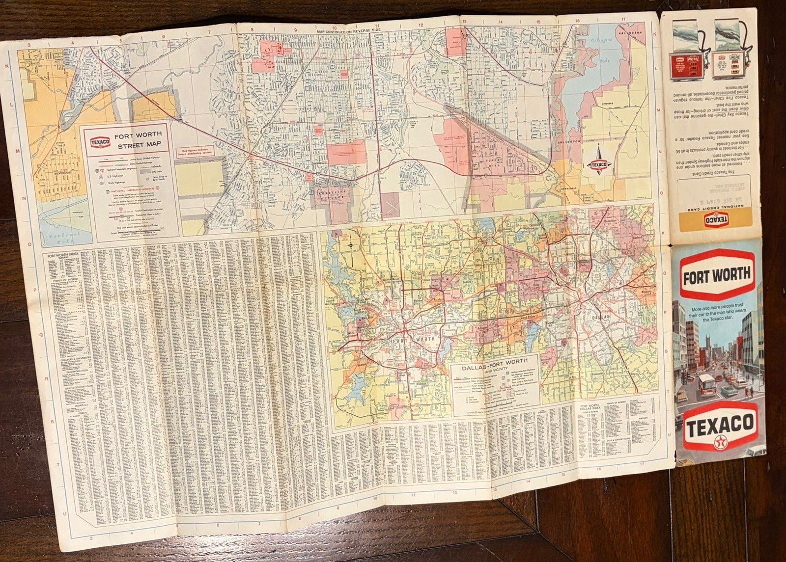 Vintage 1970 Texaco Fort Worth Texas Road Map Visitor Guide W/wear