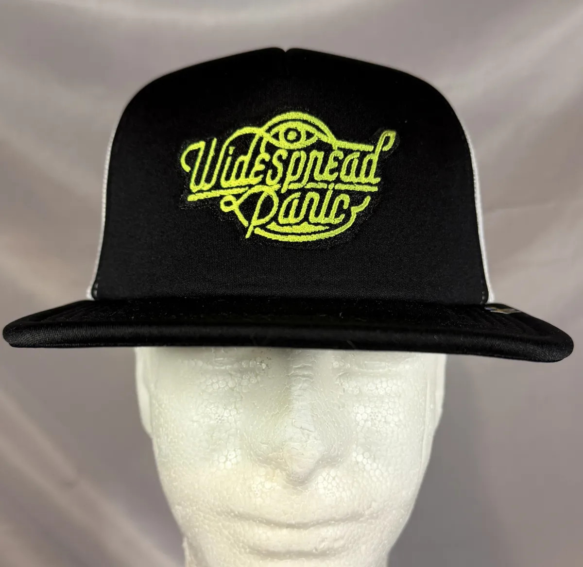 widespread panic "Cursive Script" Big Heed Flat Bill Foam Trucker - b/w