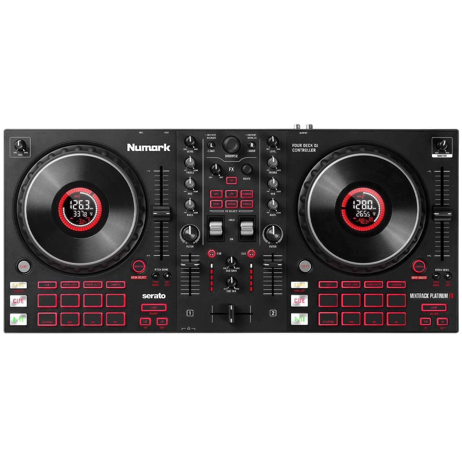 Numark Mixtrack Platinum FX 4-Deck Serato DJ Controller w Monitors Starter Pack