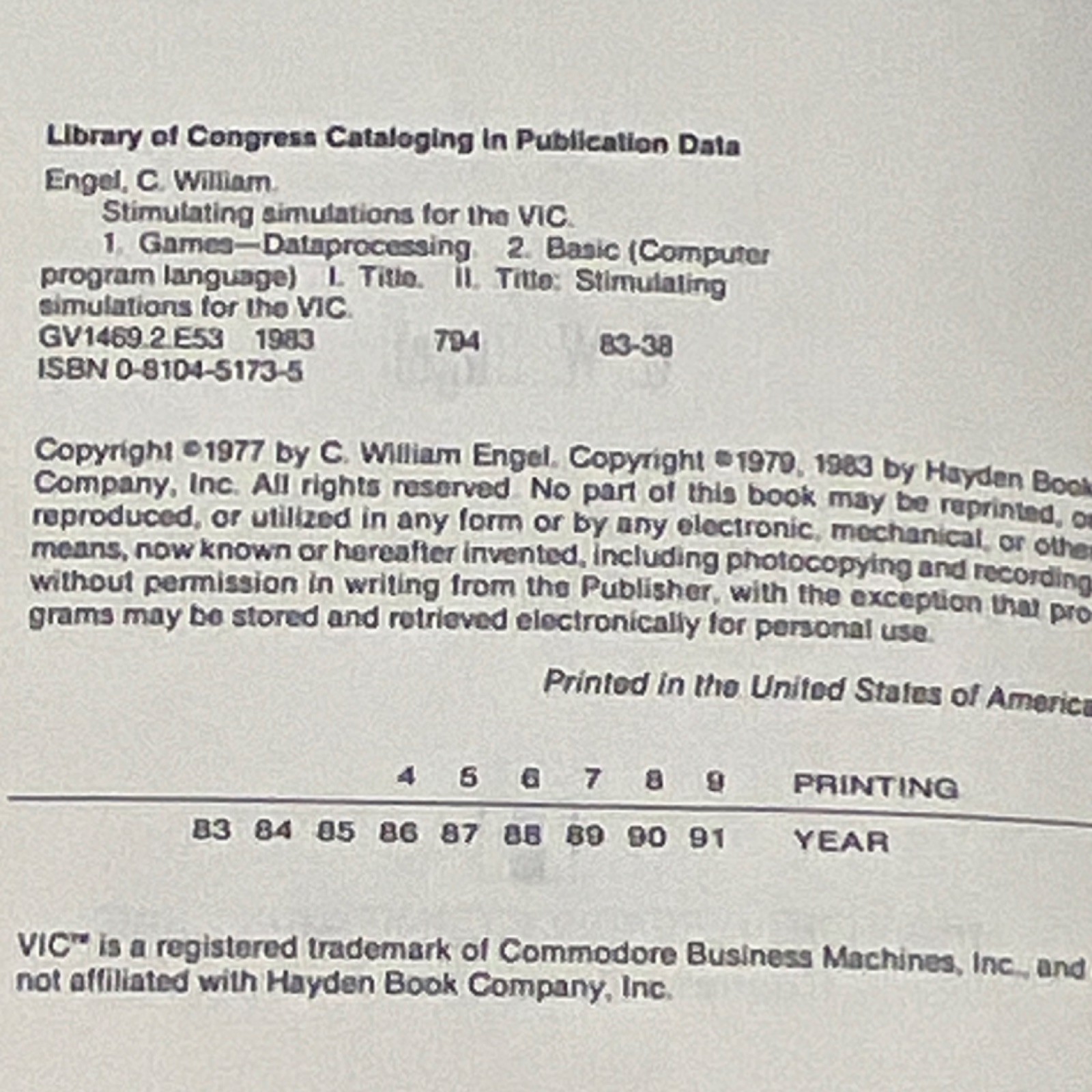 Hayden Stimulating Simulations for Commodore VIC-20 Manual, English