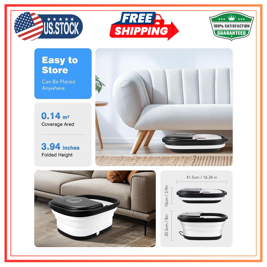 KNQZE Collapsible Foot Spa with Heat Remote Control Bubbles Massage Rollers