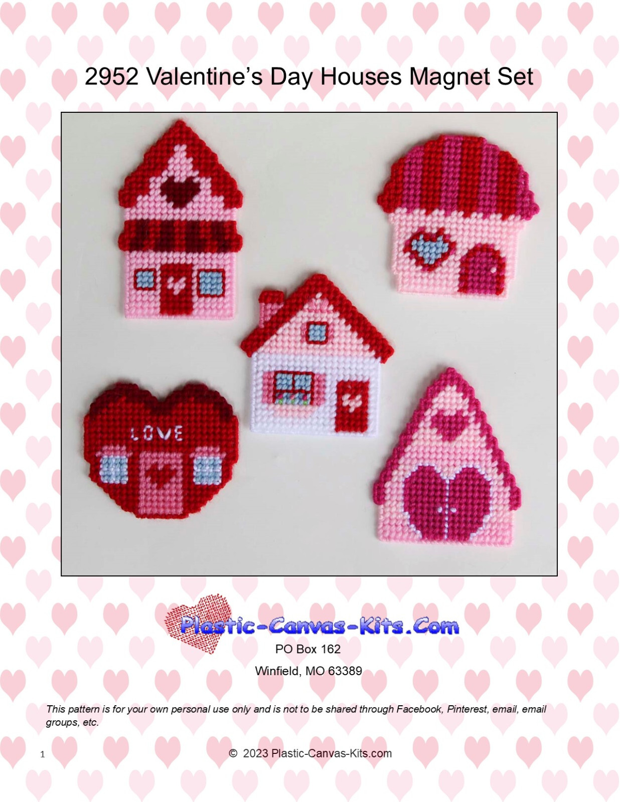 Valentine's Day House Magnets- Plastic Canvas Pattern or Kit