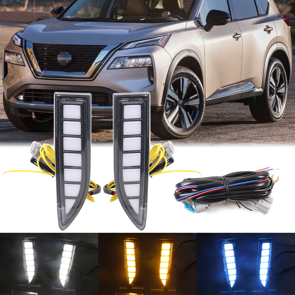 LED DRL Daytime Running Light For Nissan X-Trail Rogue 2021+ Fog Lamp With Turn