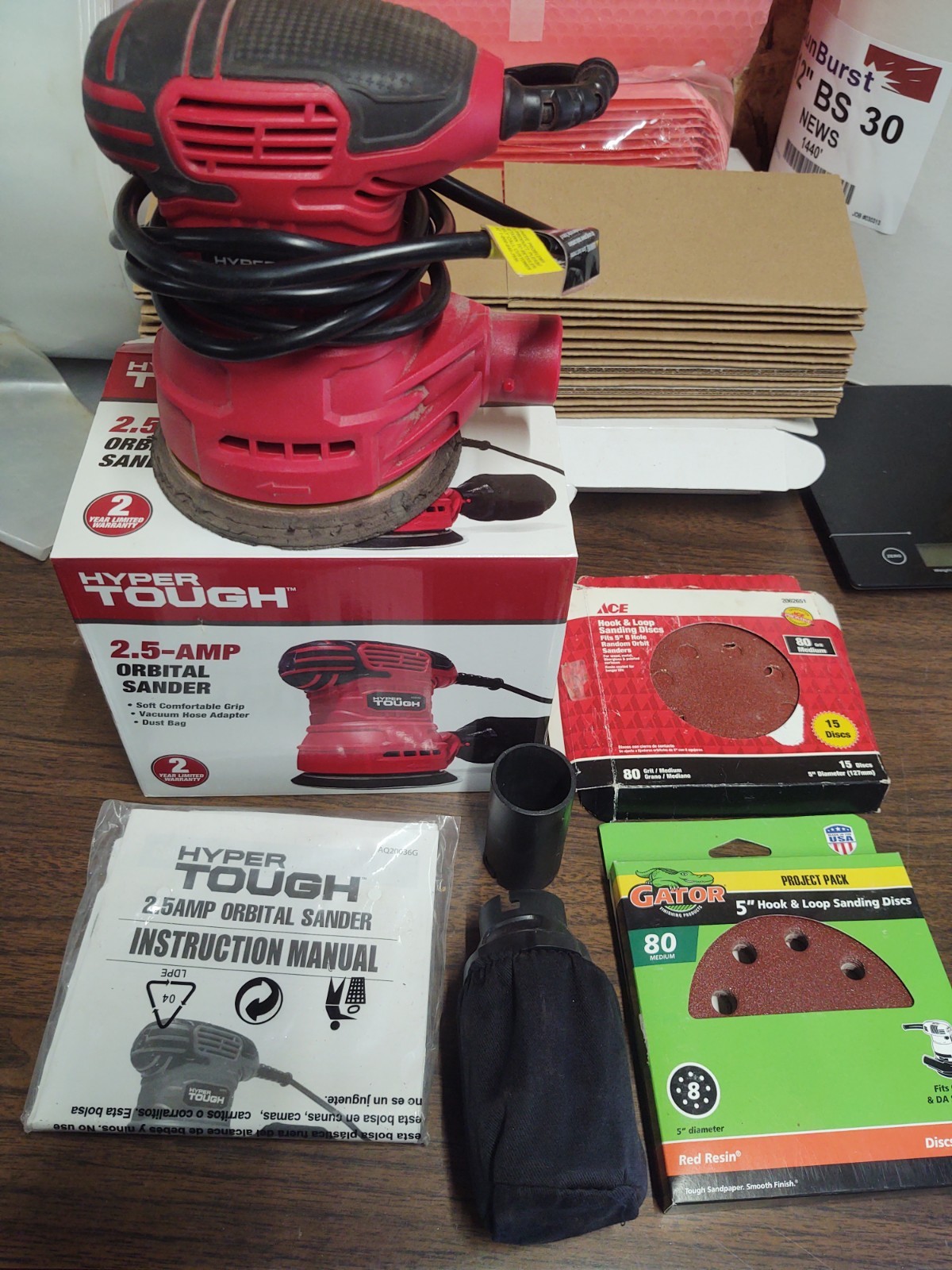 Hyper Tough 2.5 Amp Corded 5" Orbital Sander with 21 sandpaper discs included