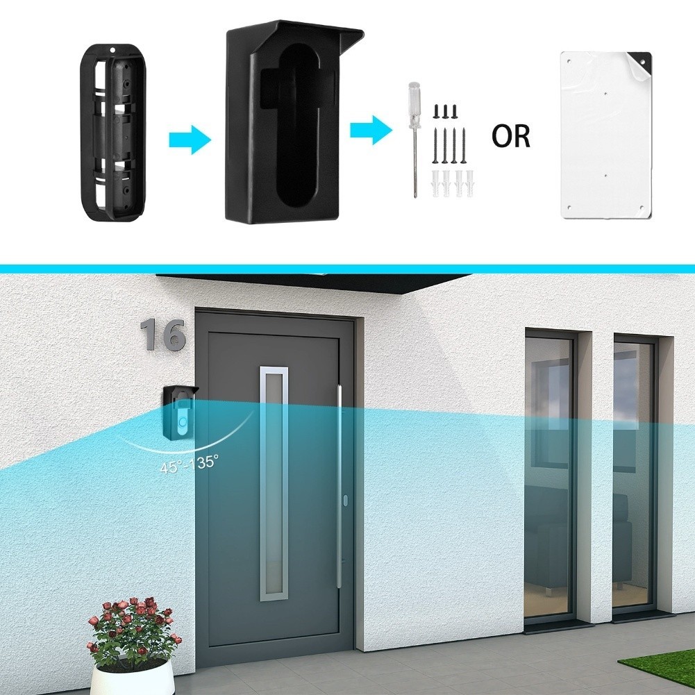 Compatible Adjustable Video Doorbell Bracket Fits Most Models Black Plastic