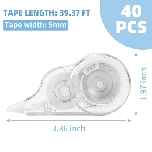 40 Pcs Correction Tape, 39.4 Ft, Tear-Resistant, 0.2 in Width | White Wrong