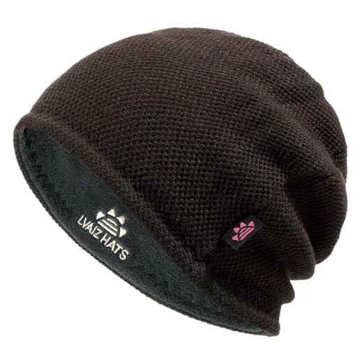 Lvaiz Mens Winter Beanie Hat Warm Fleece Lined Skull One Size Brown+grey Green