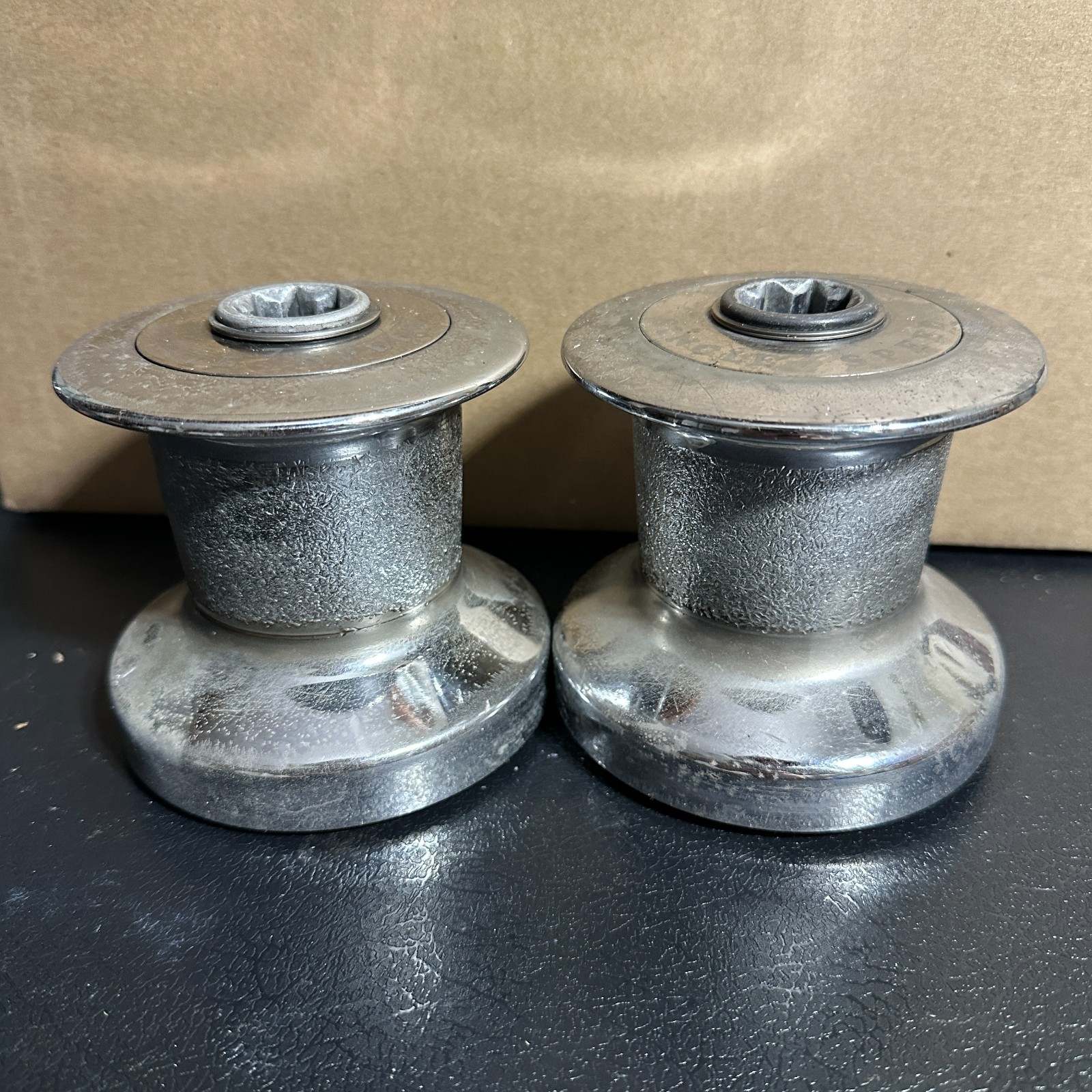 Pair of Lewmar England Chrome on Bronze Winches Size 7 Single Speed Vintage Mari