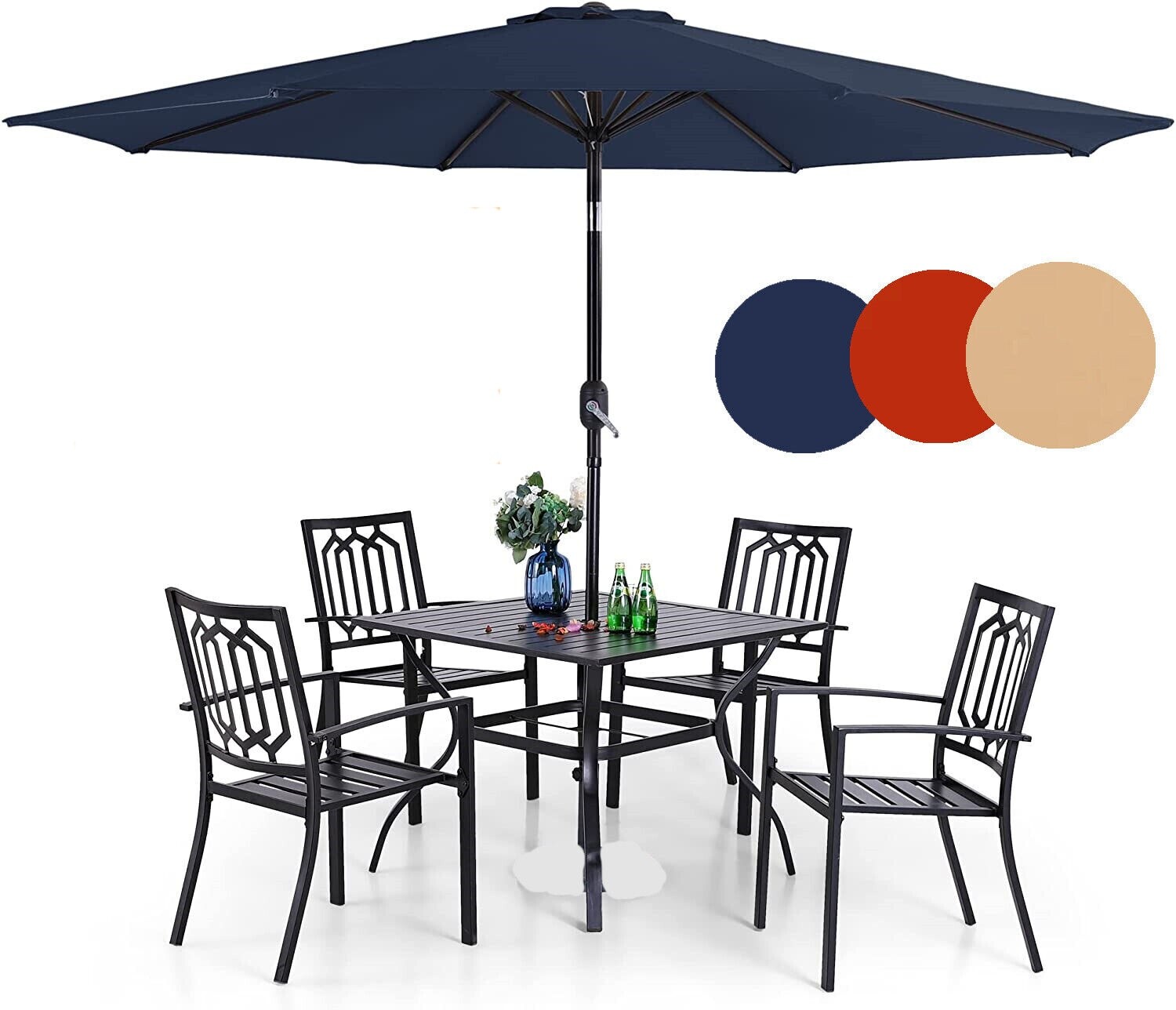 6Pcs Outdoor Patio Dining Sets Stackable Dining Chairs Table with Patio Umbrella