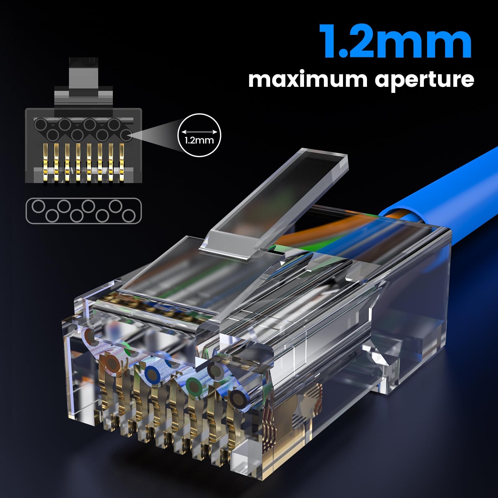 Cat6 RJ45 Connectors Unshielded Modular Plug Solid Stranded UTP 100 PCS