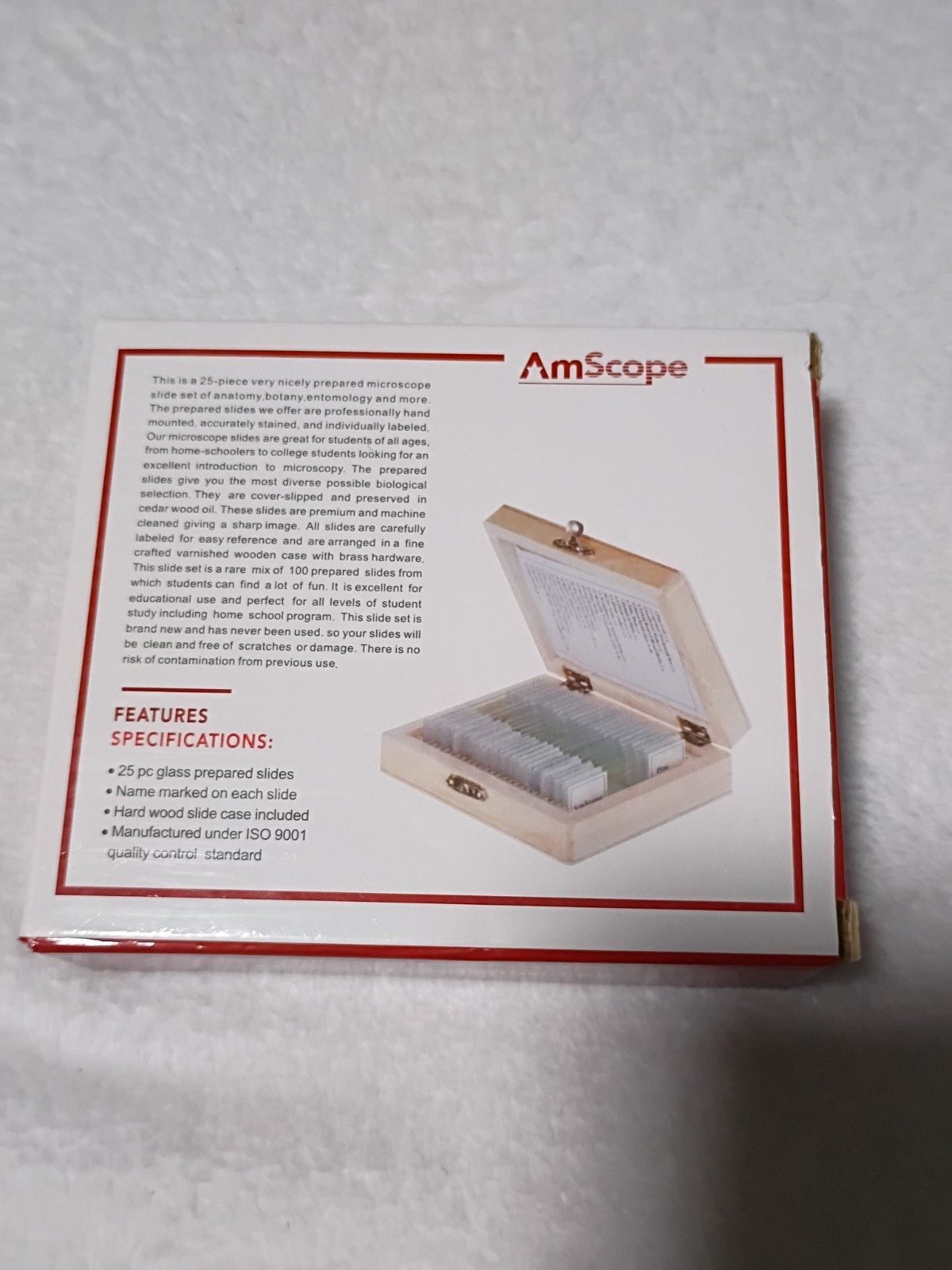 AmScope PS25 Prepared Microscope Slide Set, Basic Biological Science Education