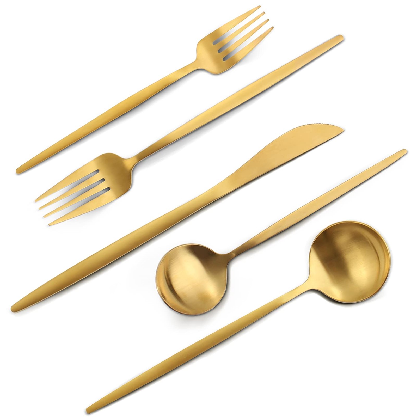 Matte Gold Silverware Set, VANVRO 40-Piece Stainless Steel Flatware Set, Sati...