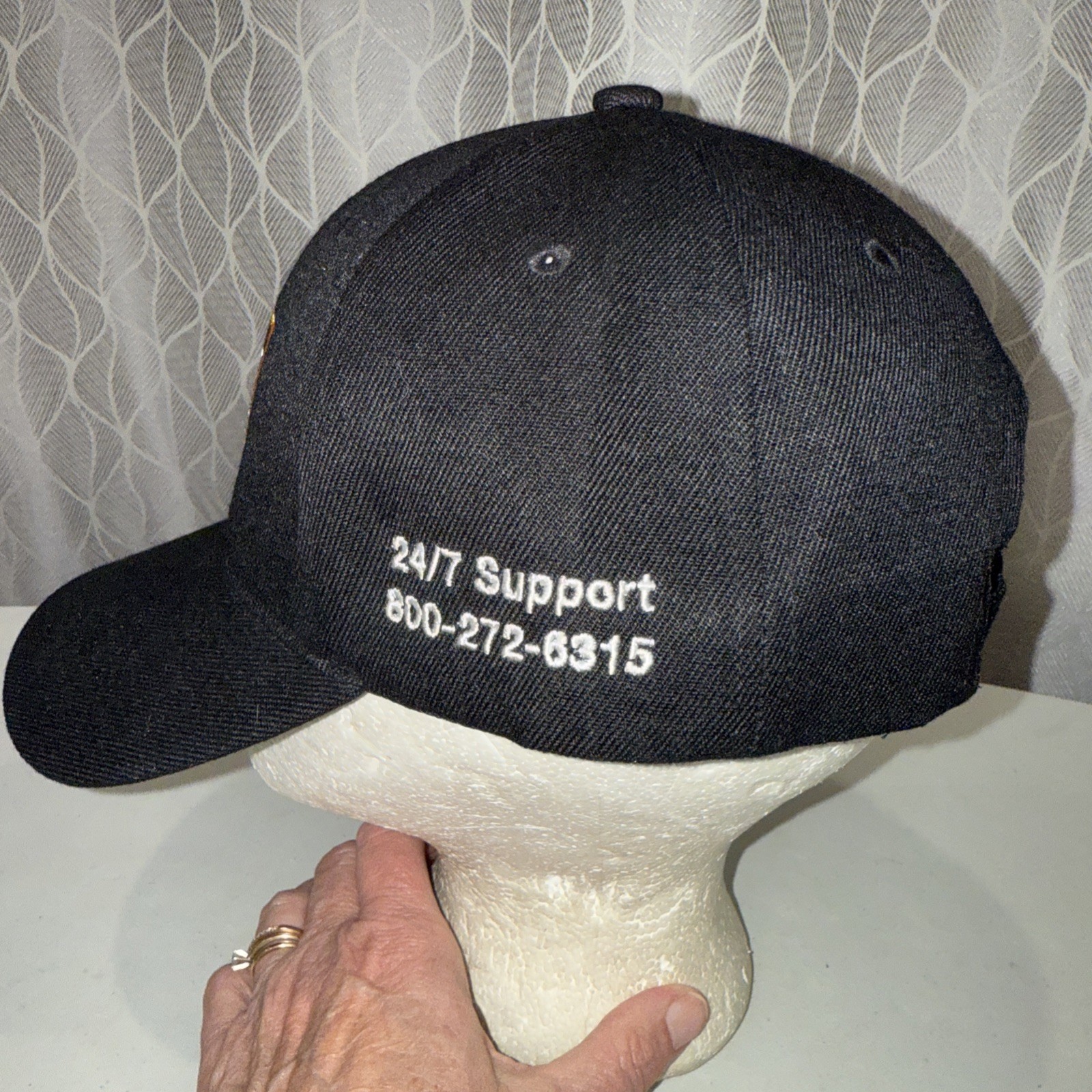 Crane Nuclear Black Hat Cap w Orange Rectangle and White Letters Hook Loop EUC