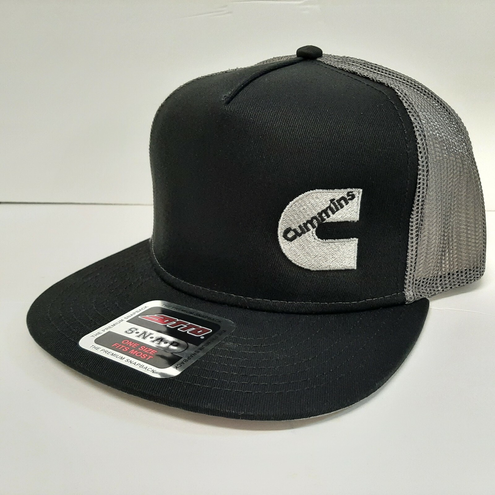 Cummins Flat Bill OTTO Embroidered Baseball Cap Hat Black Trucker Mesh Snap
