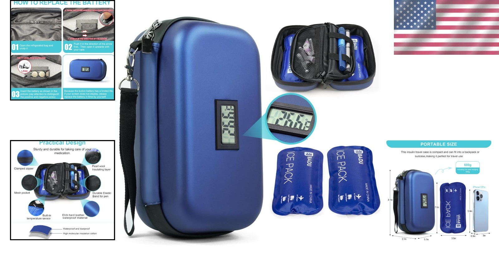 Insulin Cooler Case with Fahrenheit Temperature Display