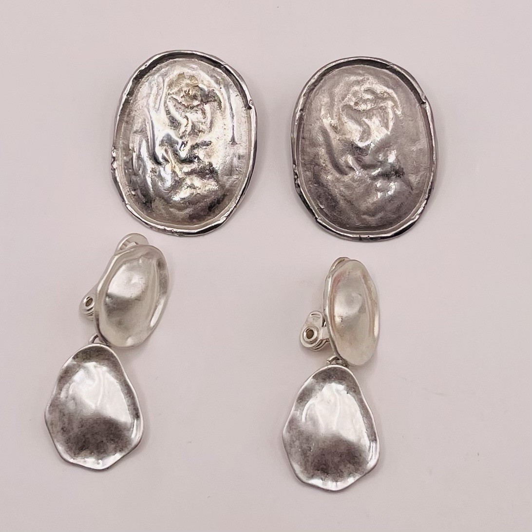 Vintage Brutalist Earrings Lot Of 2 Pair