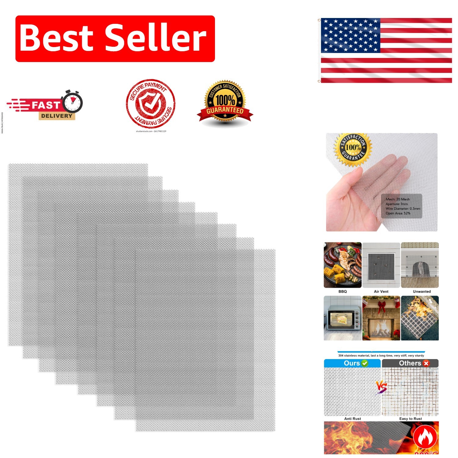 Versatile 8 Pack Stainless Steel Wire Mesh, 20 Mesh, Easy to Cut for DIY Crafts