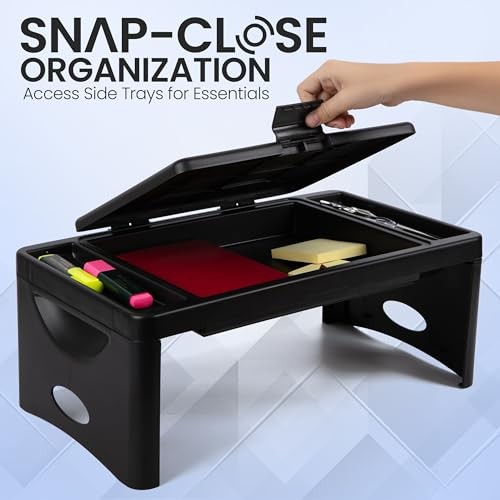 Foldable Lap Desk - 9.75x12 In - Plastic - 2 Accessory Pockets & Black