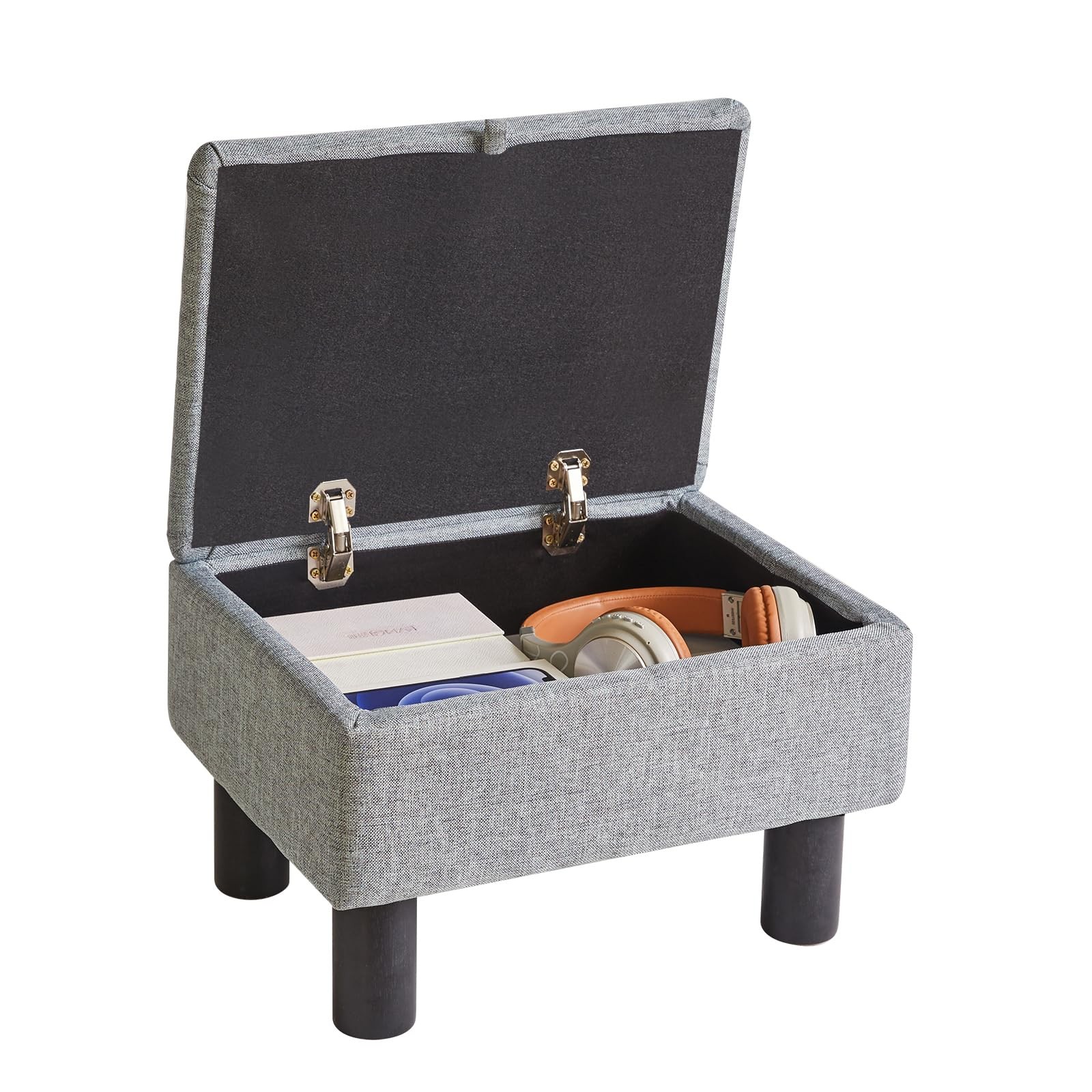 Foot Rest for Couch, Foot Stool Ottoman with Wood Legs, Linen Upholstered Ottoma