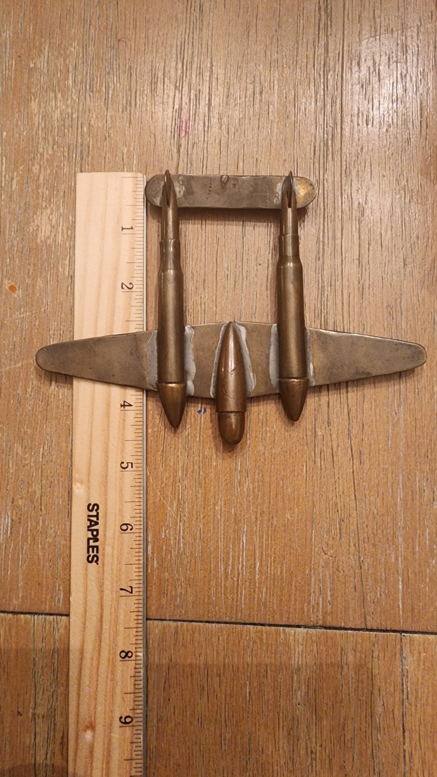 WWII Trench Art P38 Airplane, 1940s, Handmade, Great Patina
