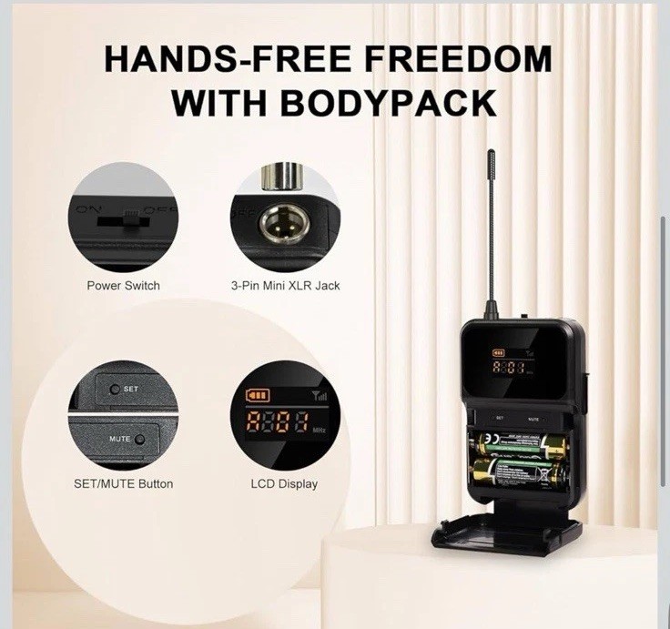 4-Channel Wireless Microphone System UHF Cordless 2 Handheld 2 Bodypack Mics