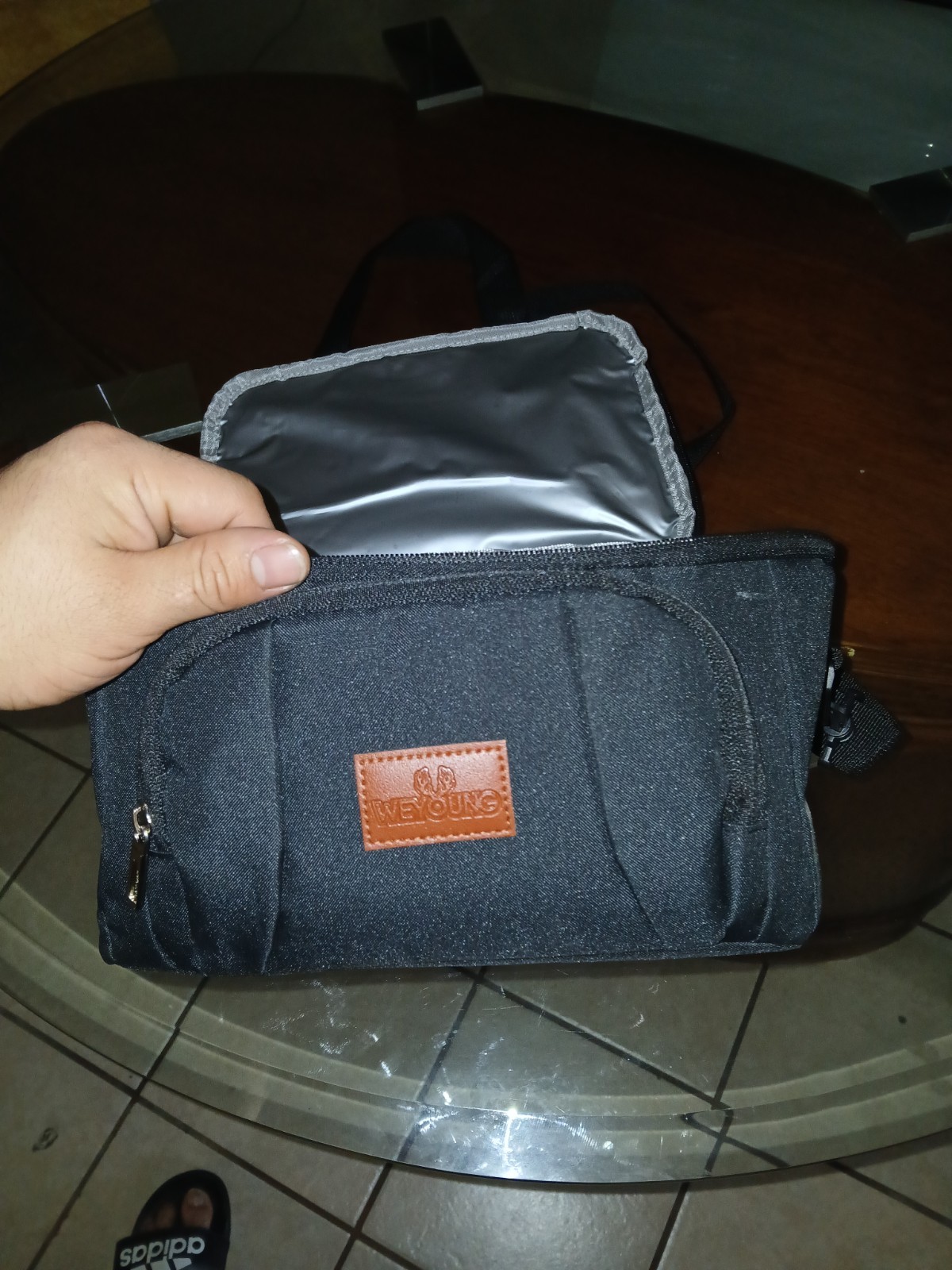 Insulated Cooler Bag Black Polyester Zipper Strap Pocket