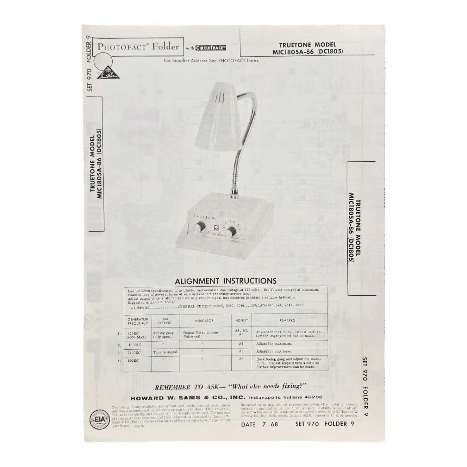 Truetone Model MIC1805A-86 (DC1805) Desk Lamp Sams Photofact Schematics & More