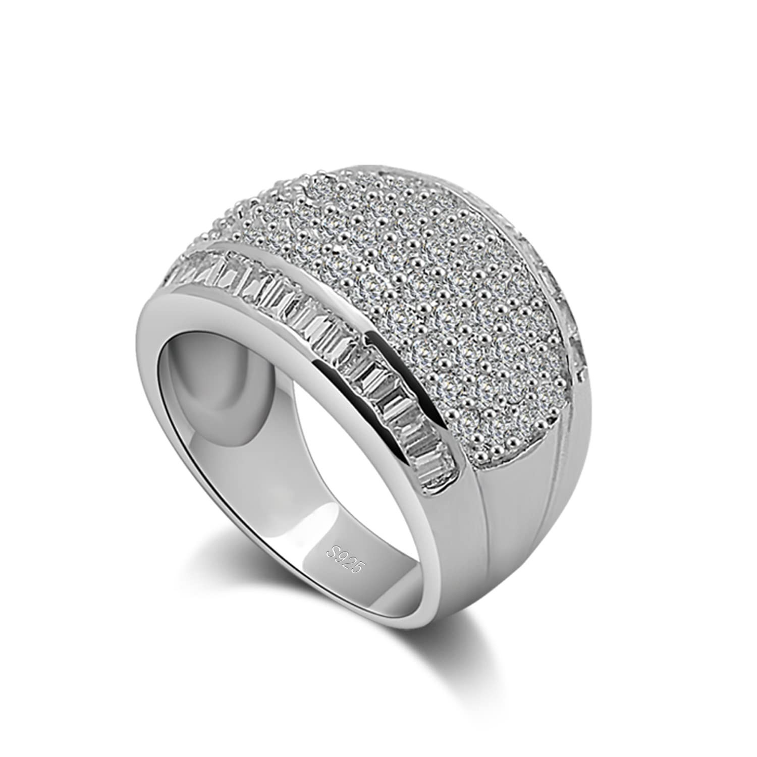 Dankadi Luxury Women Platinum Plated Solid 925 Sterling Silver Ring 5A Cubic ...