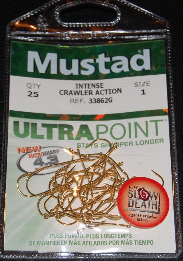25 Mustad 33862G Gold Slow Death Hooks Size 1 Ultra Point Intense Crawler Action