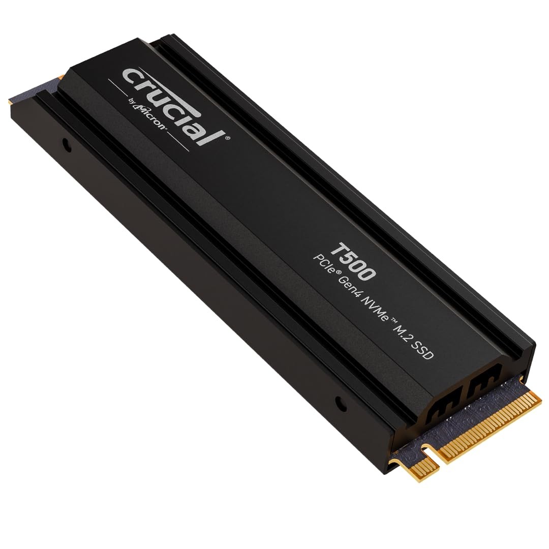 Crucial T500 1TB PCIe Gen4 NVMe Gaming PS5 SSD with Heatsink, Up 1TB, Black