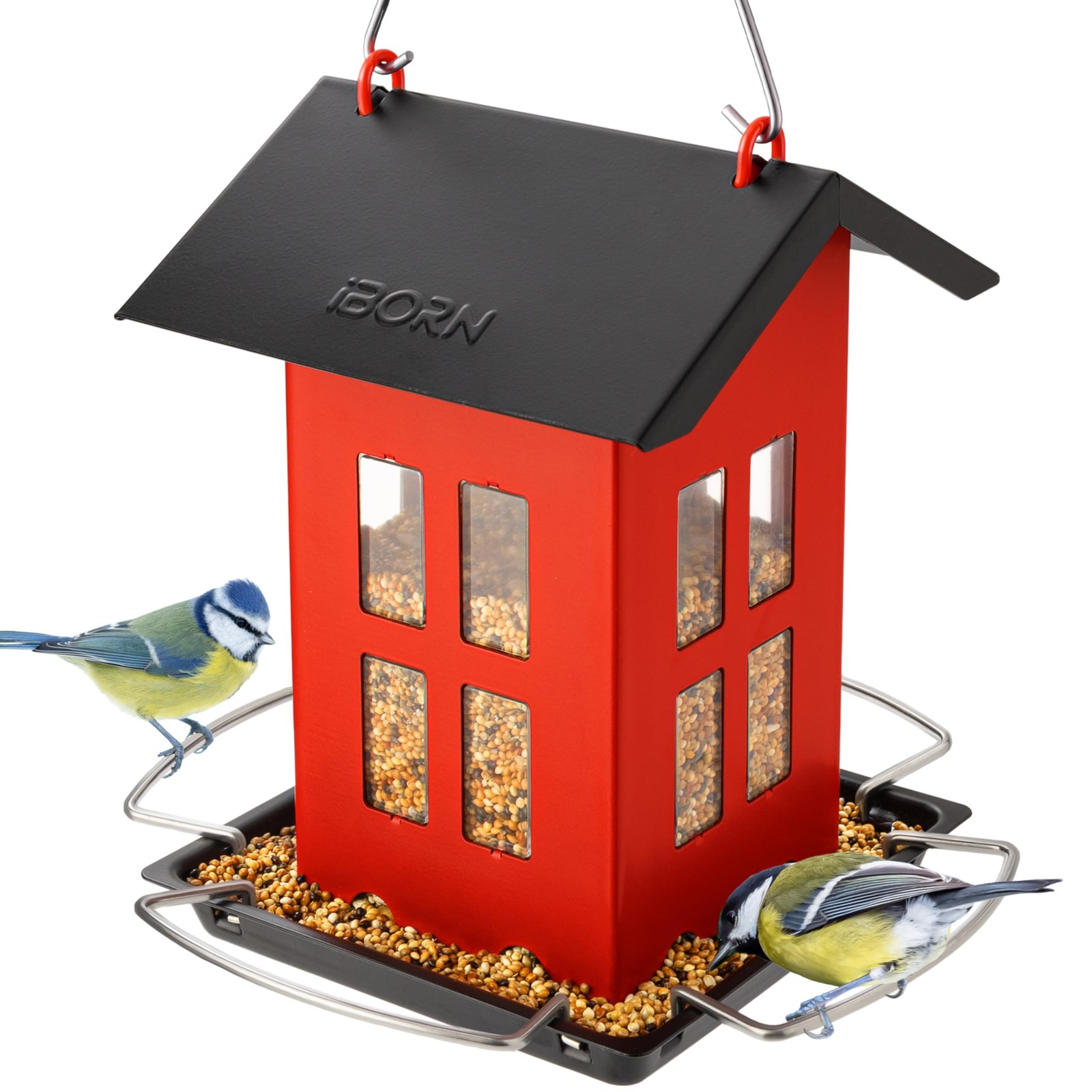 iBorn Bird Feeder House, Metal Feeders for Outdoors Red