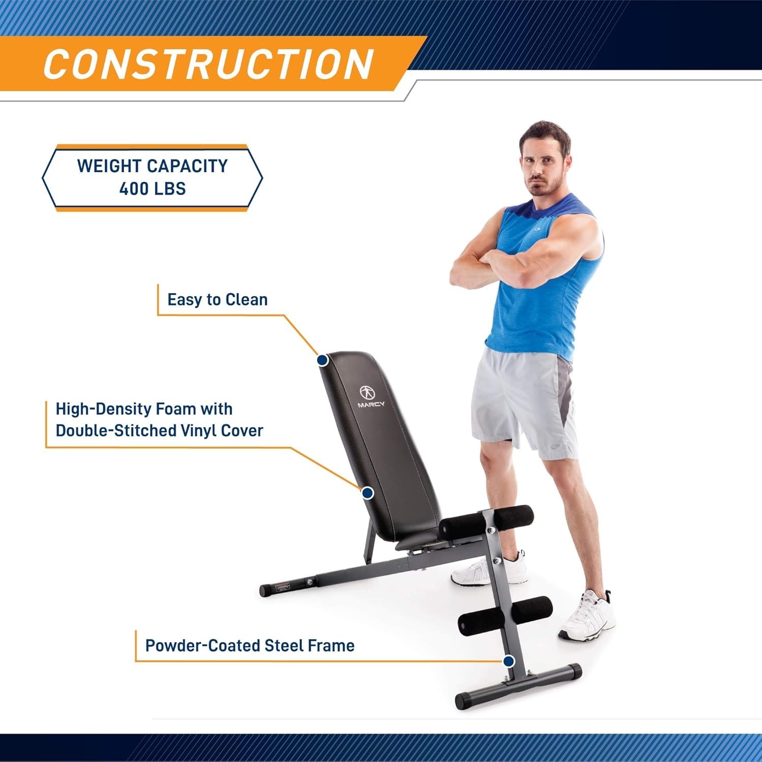 Compact Exercise Bench with Foam Roller Pads - 300 lbs Load, Home Gym Essential