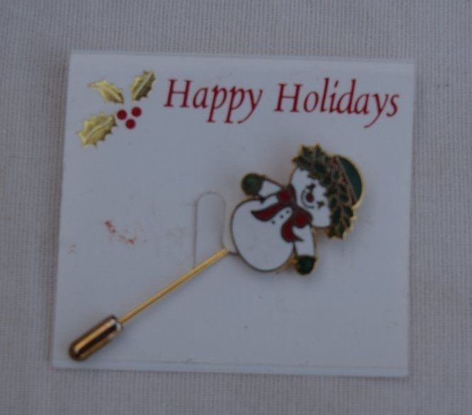 Christmas Holiday Snowman Pin With Safety Close
