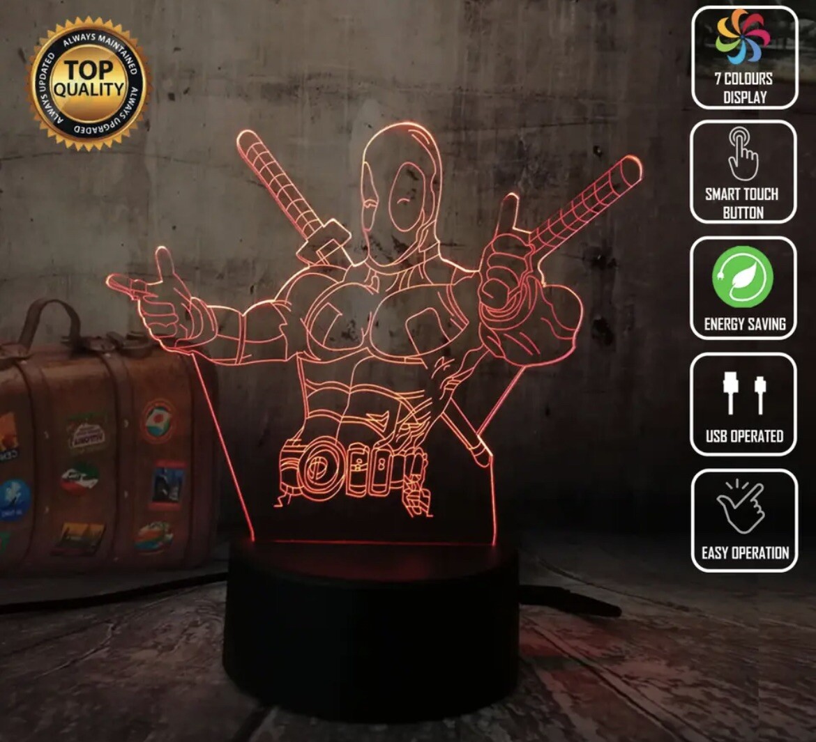 DEADPOOL MARVEL AVENGERS 3D Night Light Acrylic LED 7 Colour Touch Table Lamp🫶：