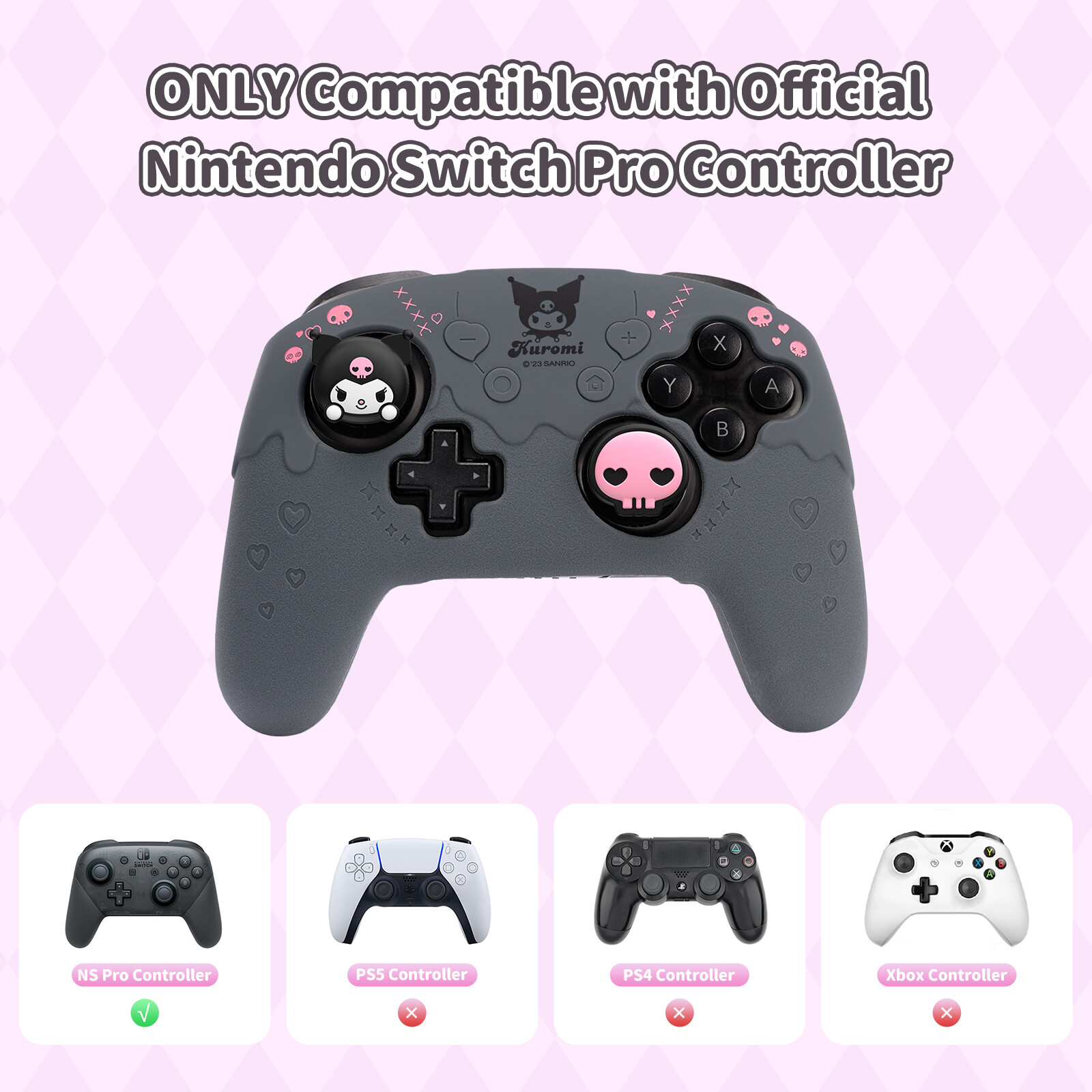 GeekShare X Sanrio Kuromi Case Cover for Switch Pro Controller Skin + Thumb Grip