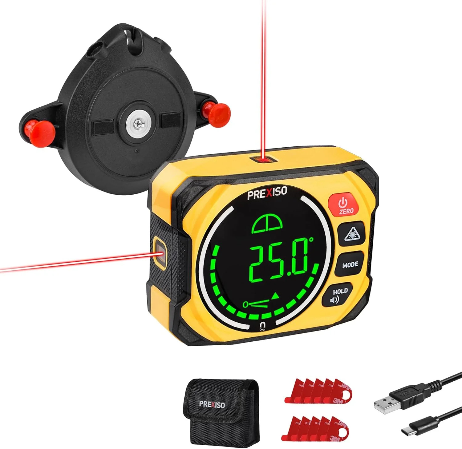 PREXISO 3-in-1 Digital Angle Gauge Magnetic with Laser Level, Rechargeable Digit