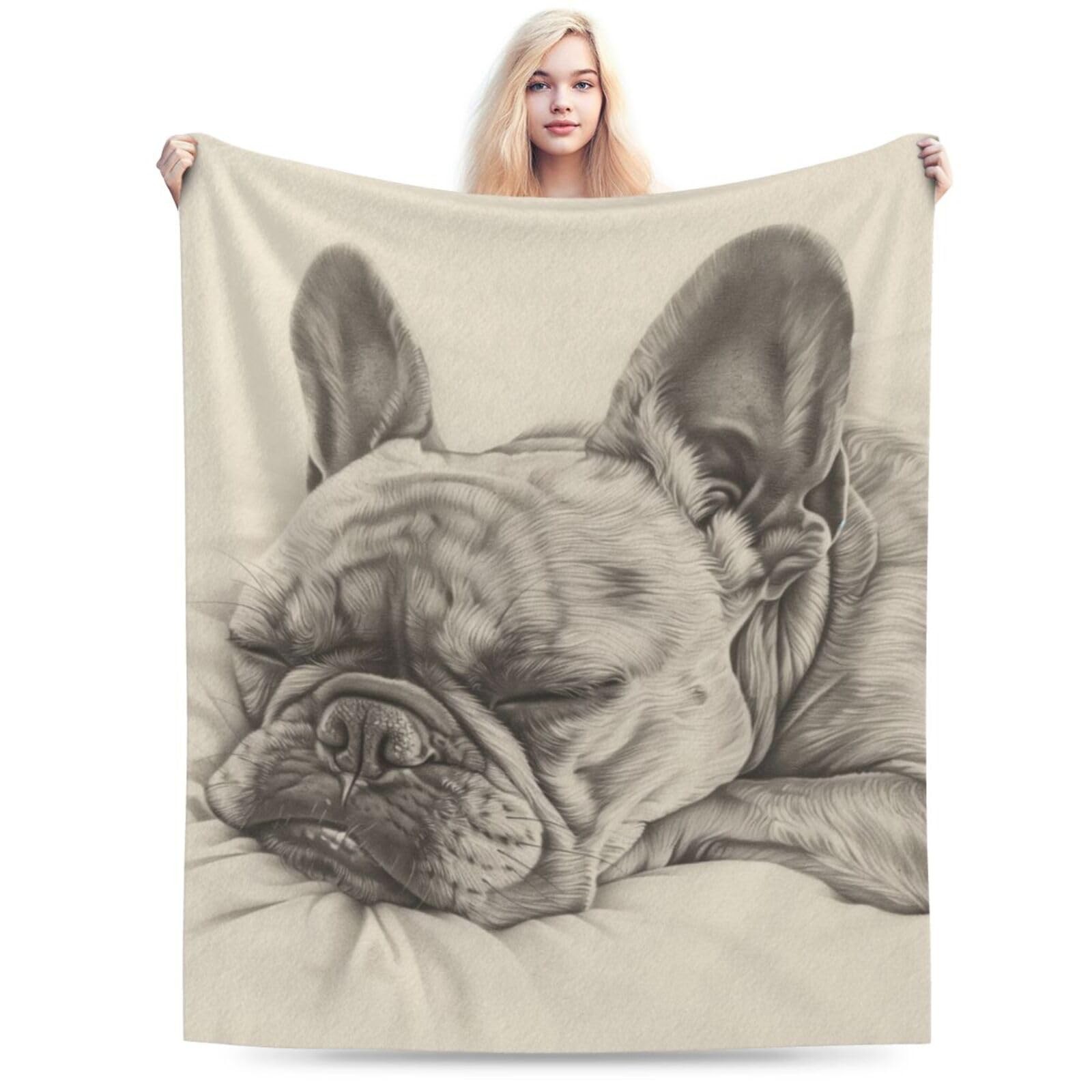 Cute French Bulldog Blanket Gifts for Women Girls Kids Dog Lovers, Puppy Flan...