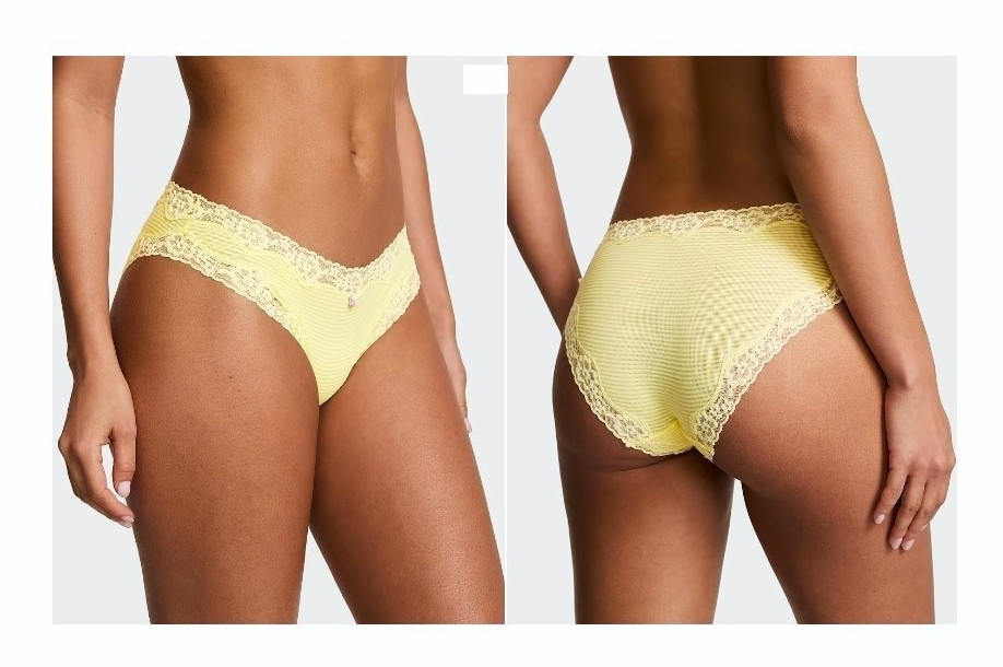 VICTORIA SECRET Cotton Shadow Stripe Lace Trim Bikini Panty Yellow S M L XL