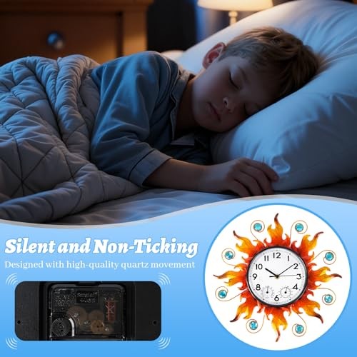 Sun Outdoor Clock with Thermometer and Hygrometer Combo，13'' Wall-Mounted