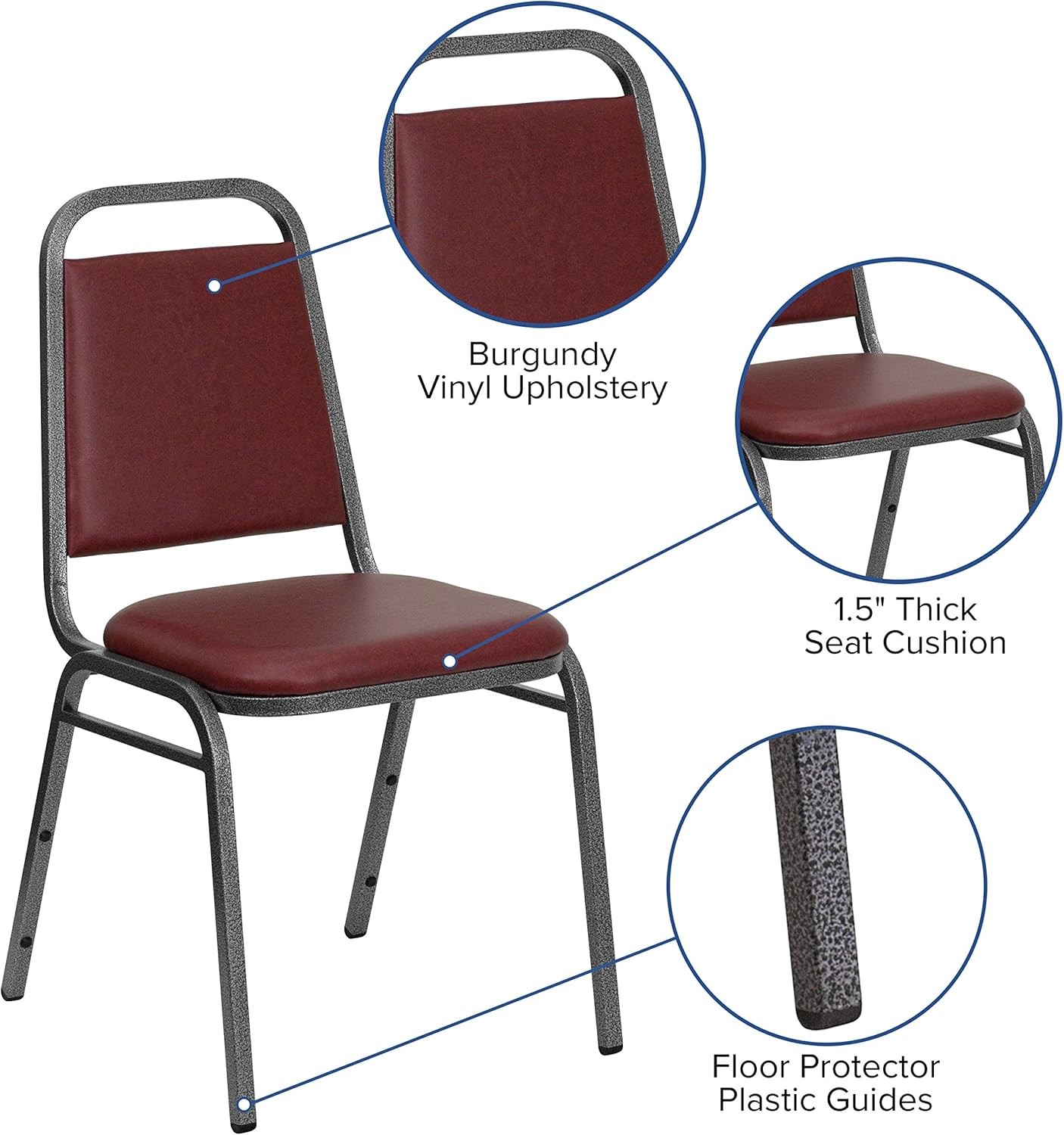 HERCULES Series Trapezoidal Back Stacking Banquet Chair in Burgundy Vinyl Silver