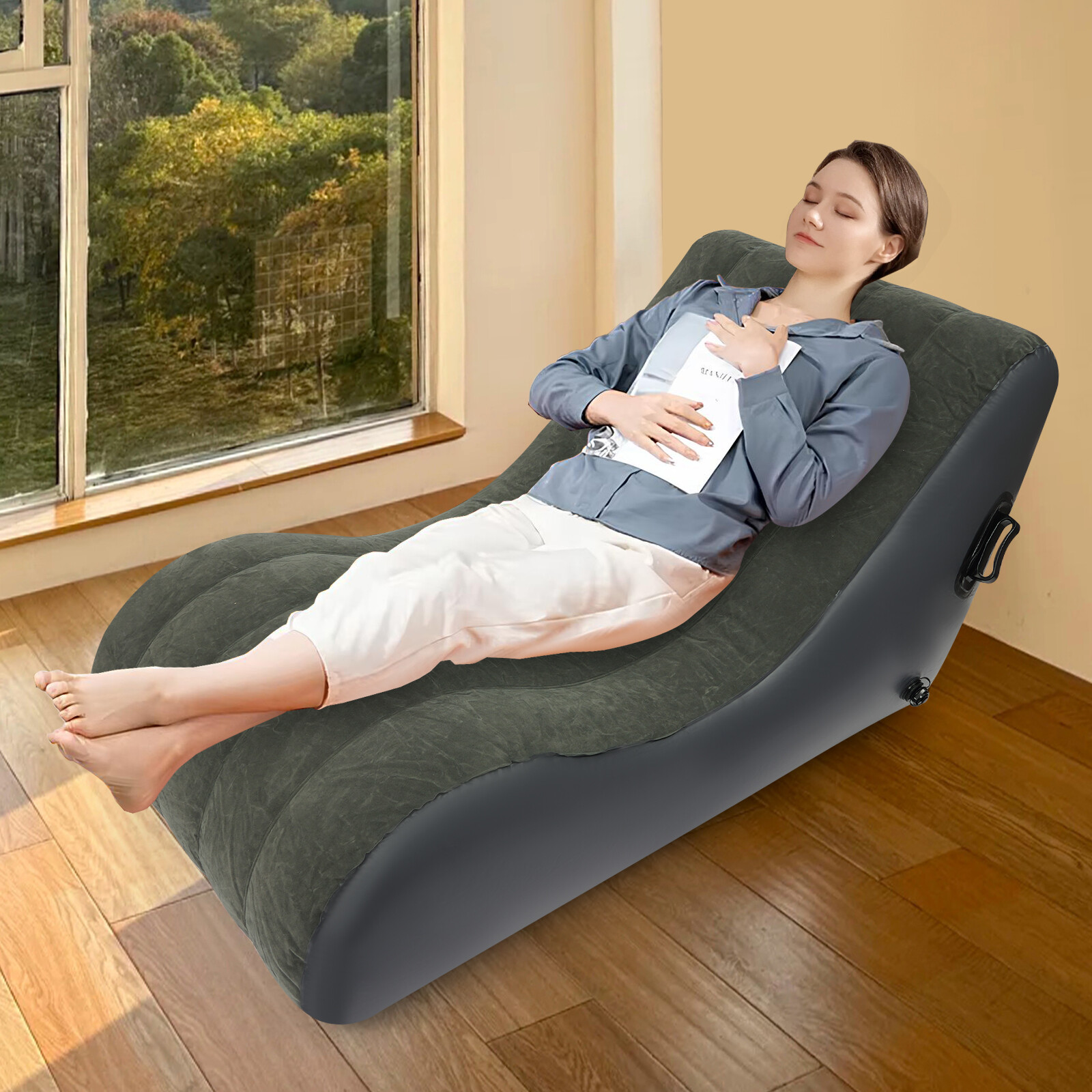 Modern Sofa Bed Inflatable Sofa Bed S-shaped Folding Sofa Bed 89.9*140*69.9cm