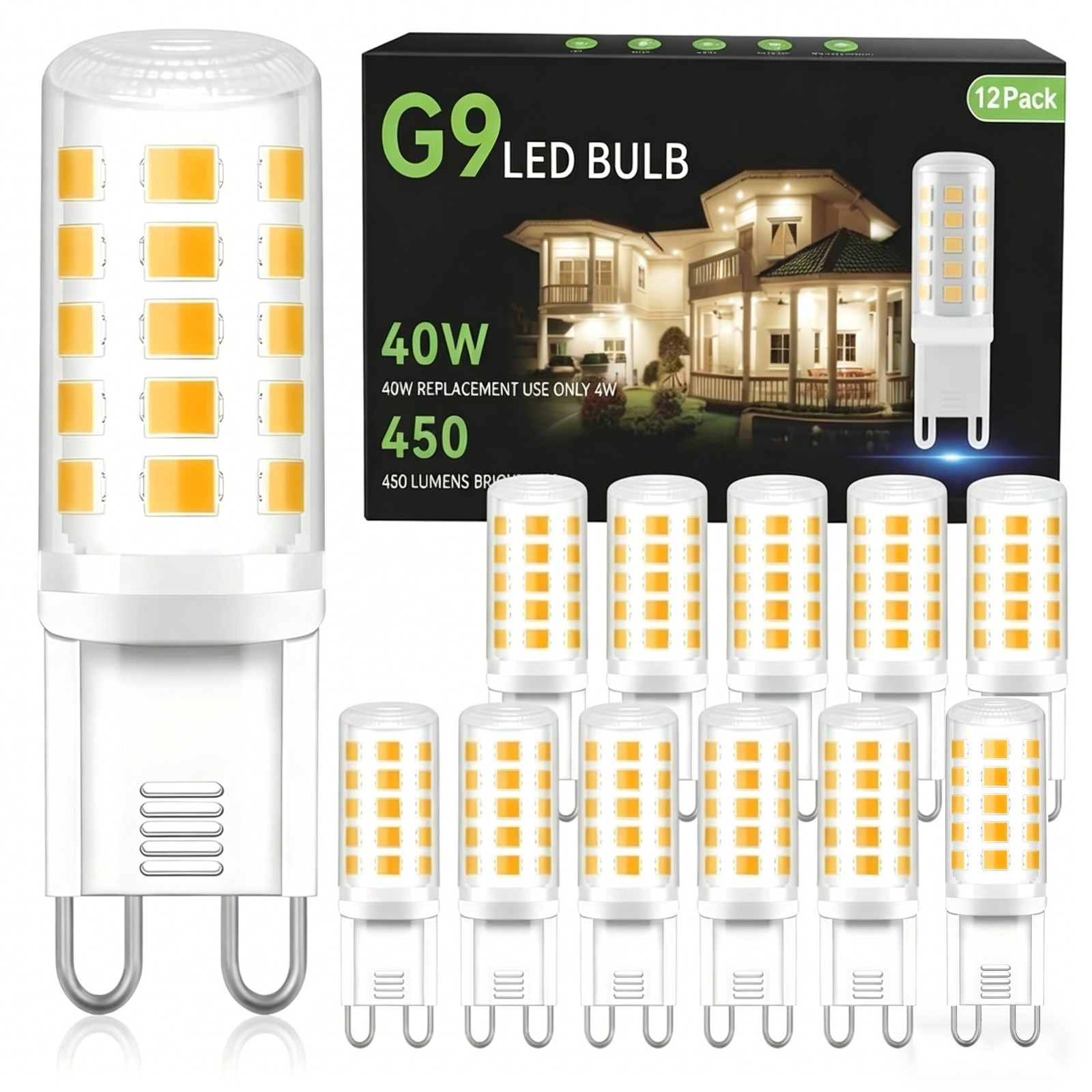 12 Pack G9 LED Bulb 4W 3000K 450LM Non-Dimmable 120V T4 Halogen Replacement