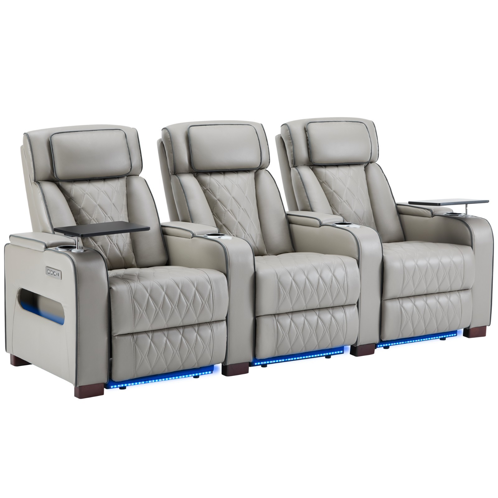 Home Theater Seating Power Recline Sofa With Powered Headrests, Table