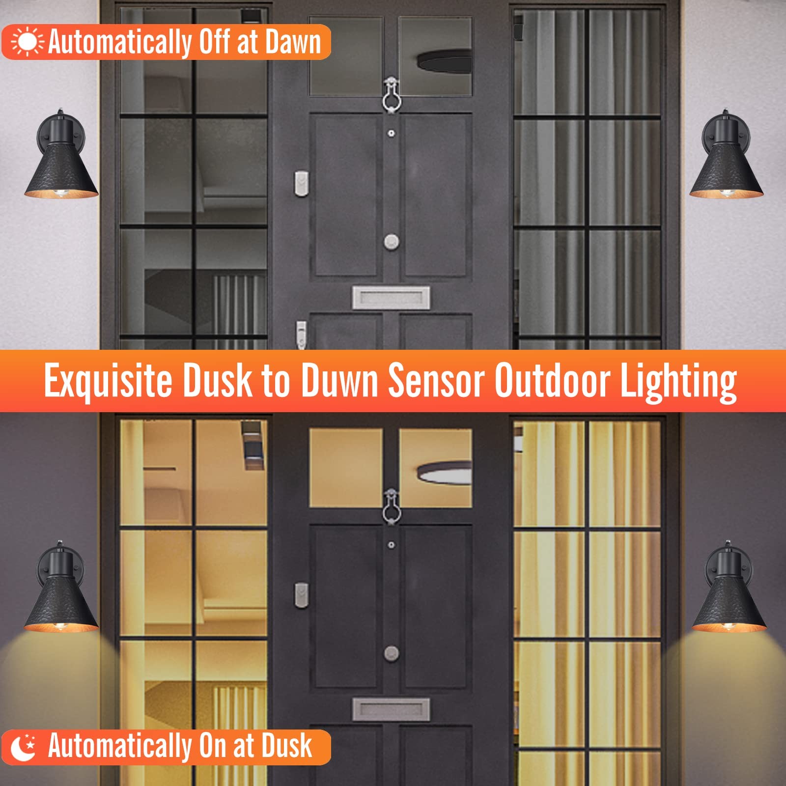 2 Pack Dusk to Dawn Outdoor Wall Sconces, Black Barn Light