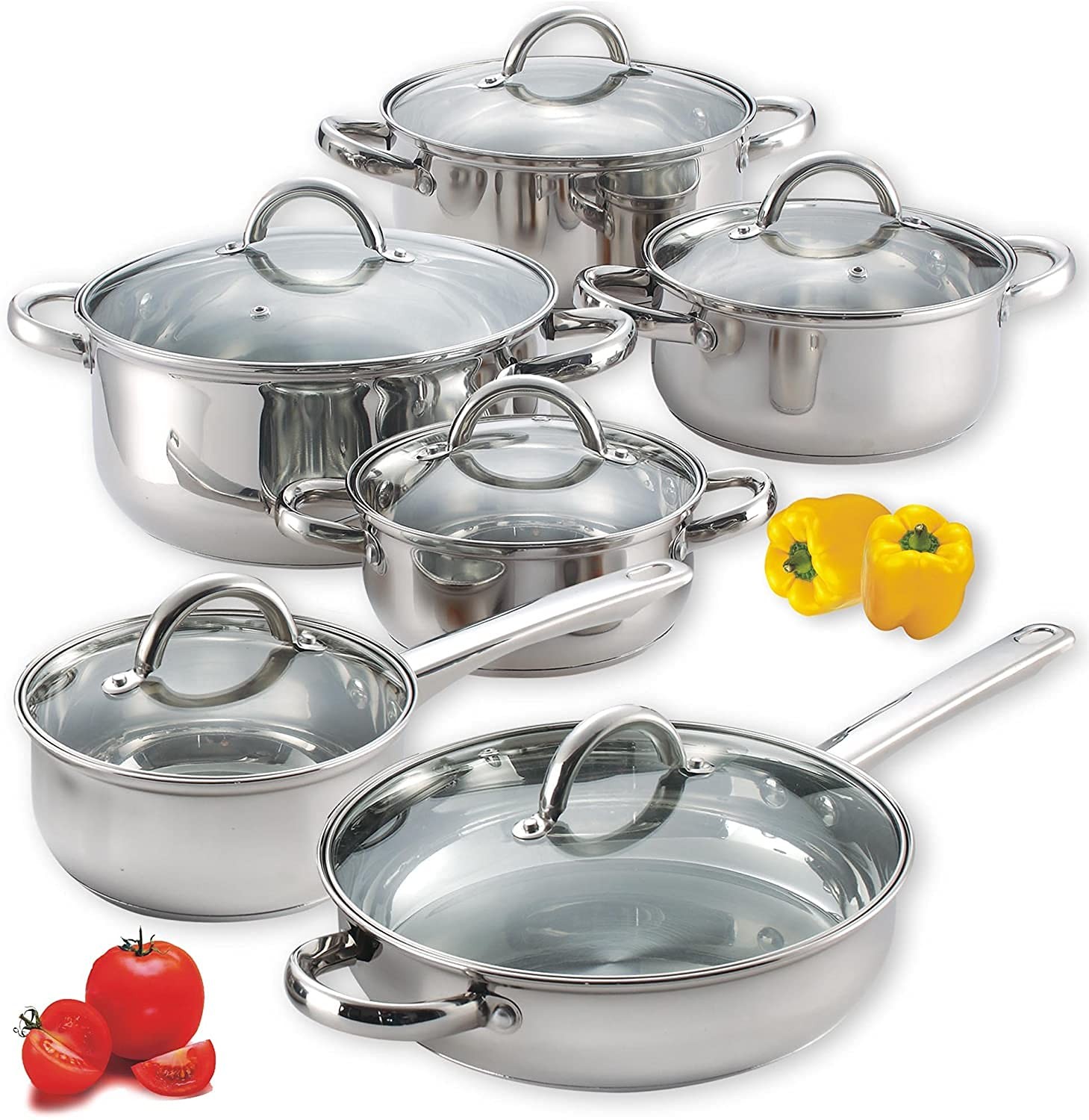 Cook N Home Kitchen Cookware Sets, 12 Pieces, Stainless Steel Silver Handle
