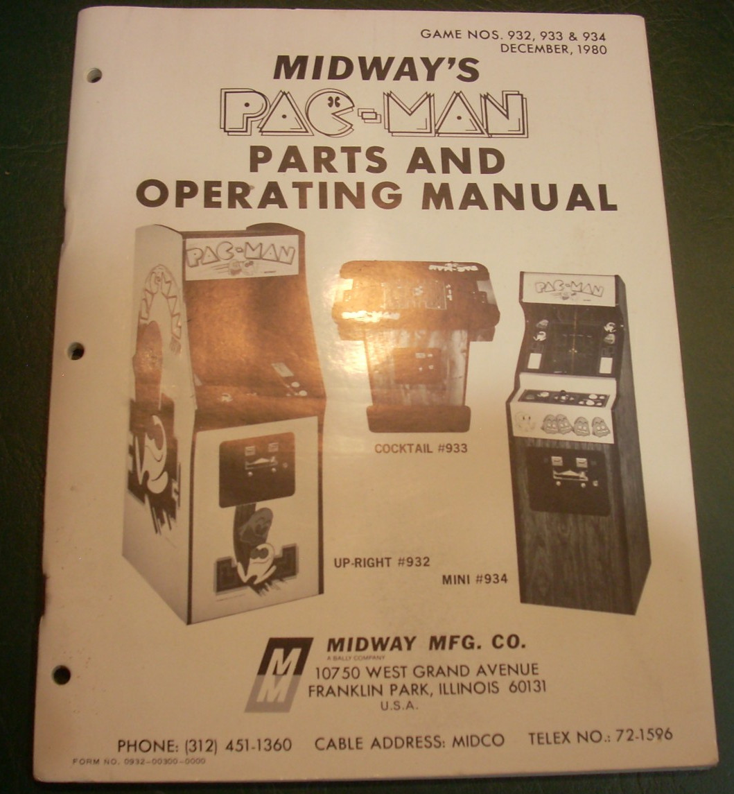 Midway PAC-MAN Operating Manual with schematics 60 pages Excellent condition