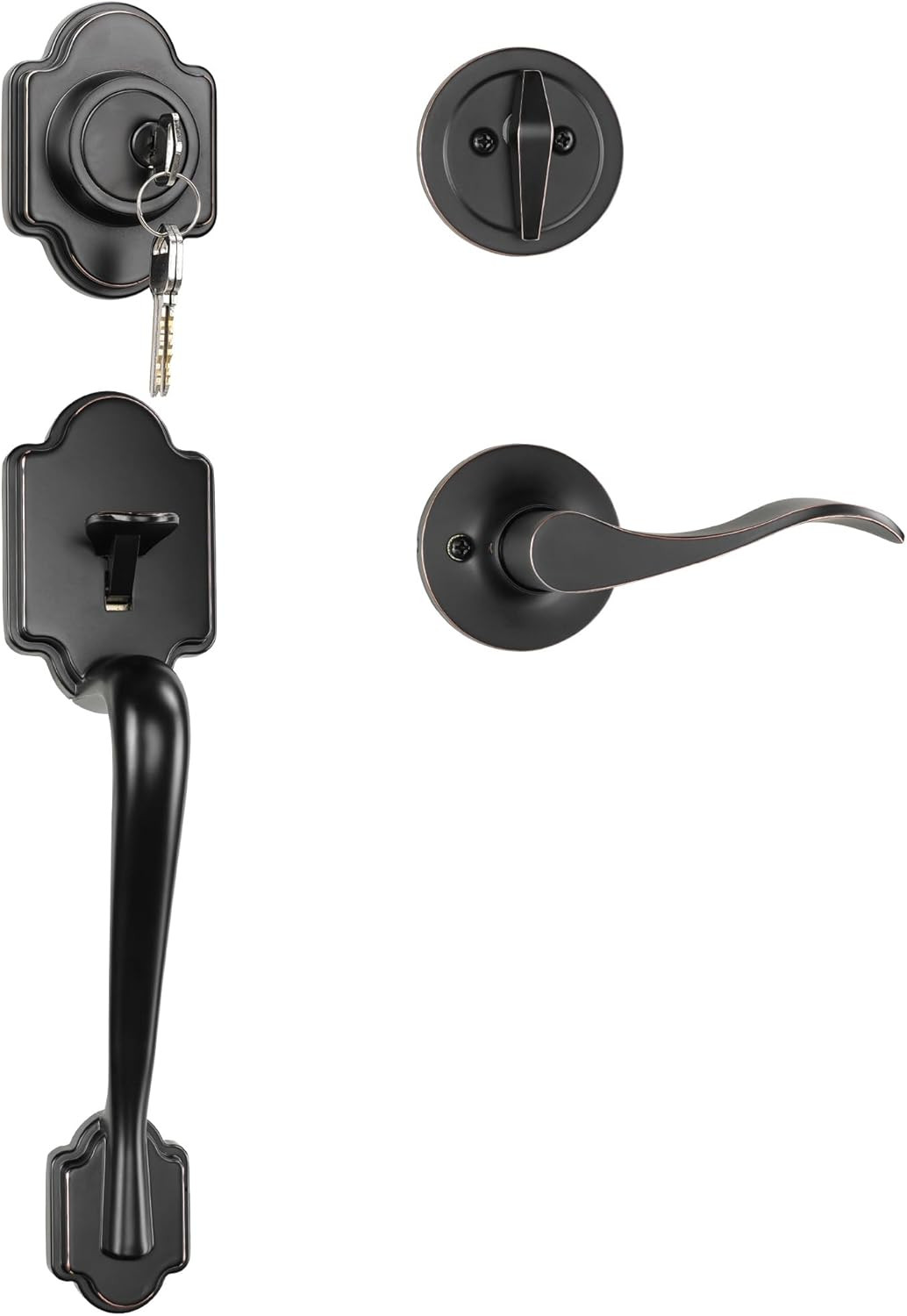 - Front Door Lock and Handle with Deadbolt - Set Includes Installation Template,