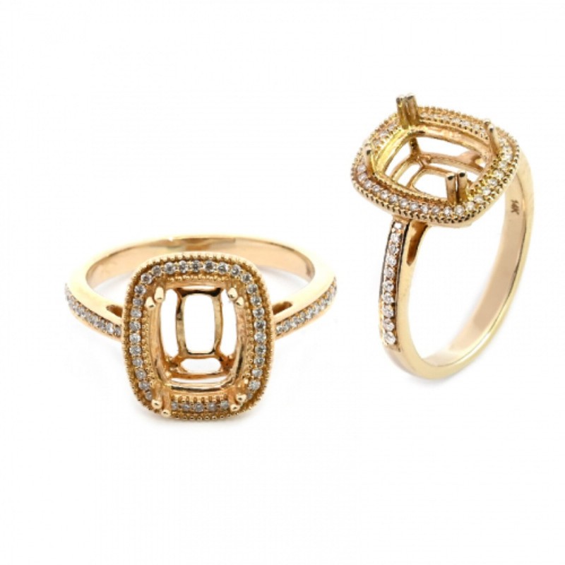 9x7mm Cushion Shape Semi Mount Ring 925 Silver Rose Gold Double Halo Women Ring