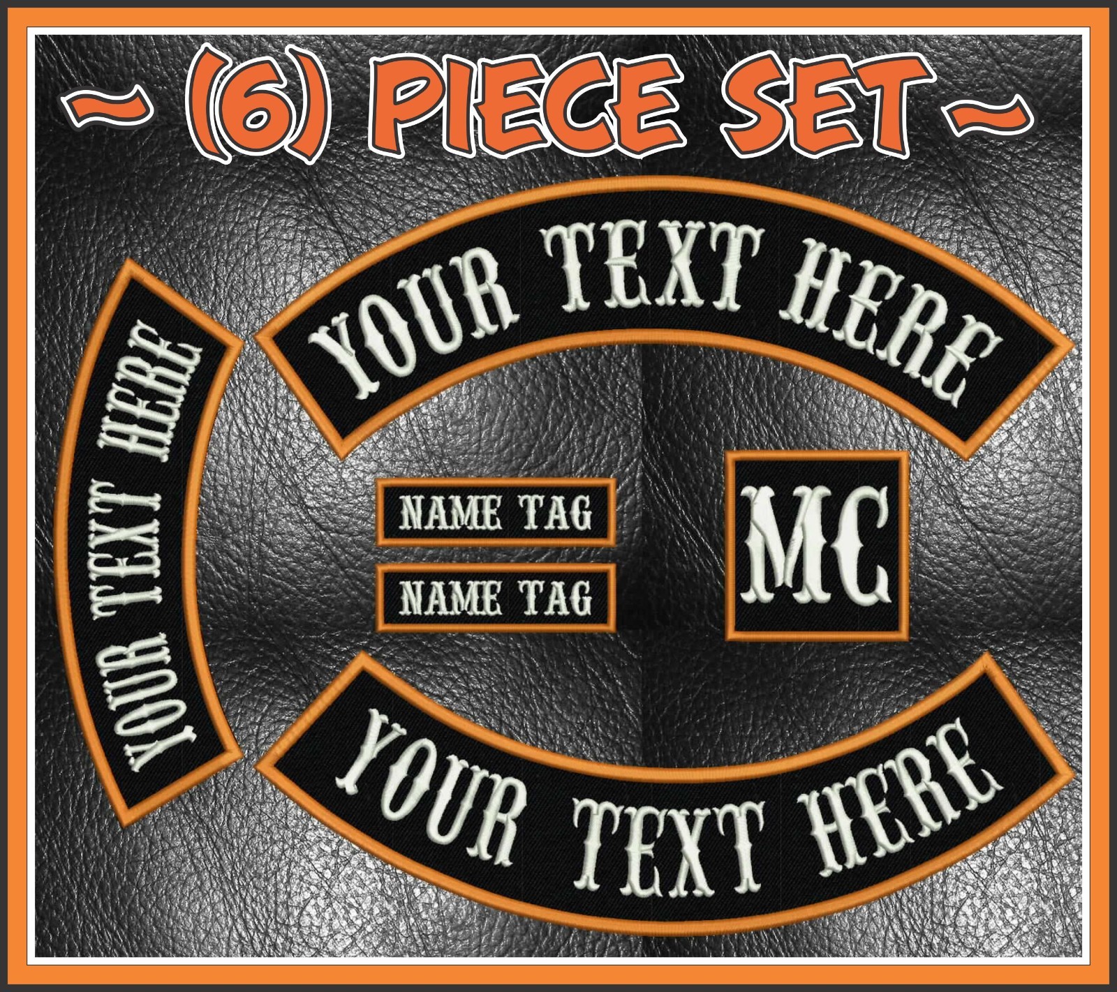 CUSTOM EMBROIDERED 6 PIECE 13" MC ROCKER PATCH SET NOMAD OUTLAW MOTORCYCLE BIKE