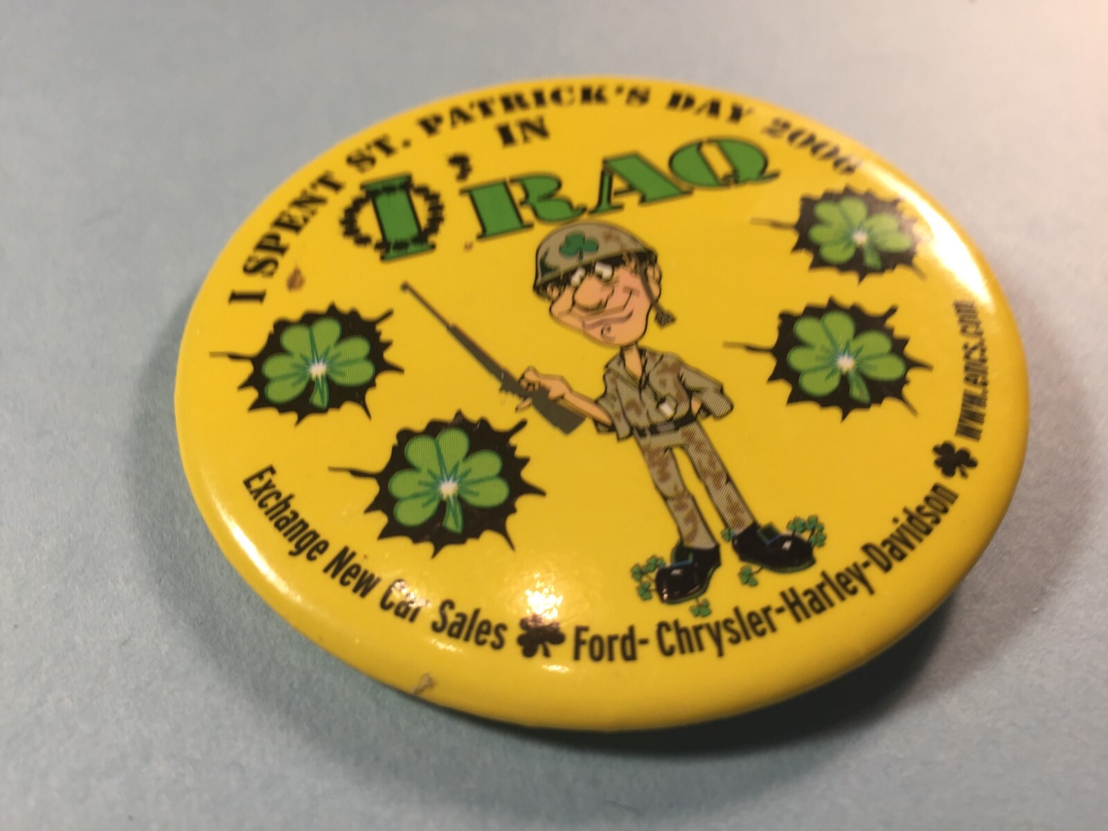 "St. Patrick Day" Iraq War metal Button 2-1/2"